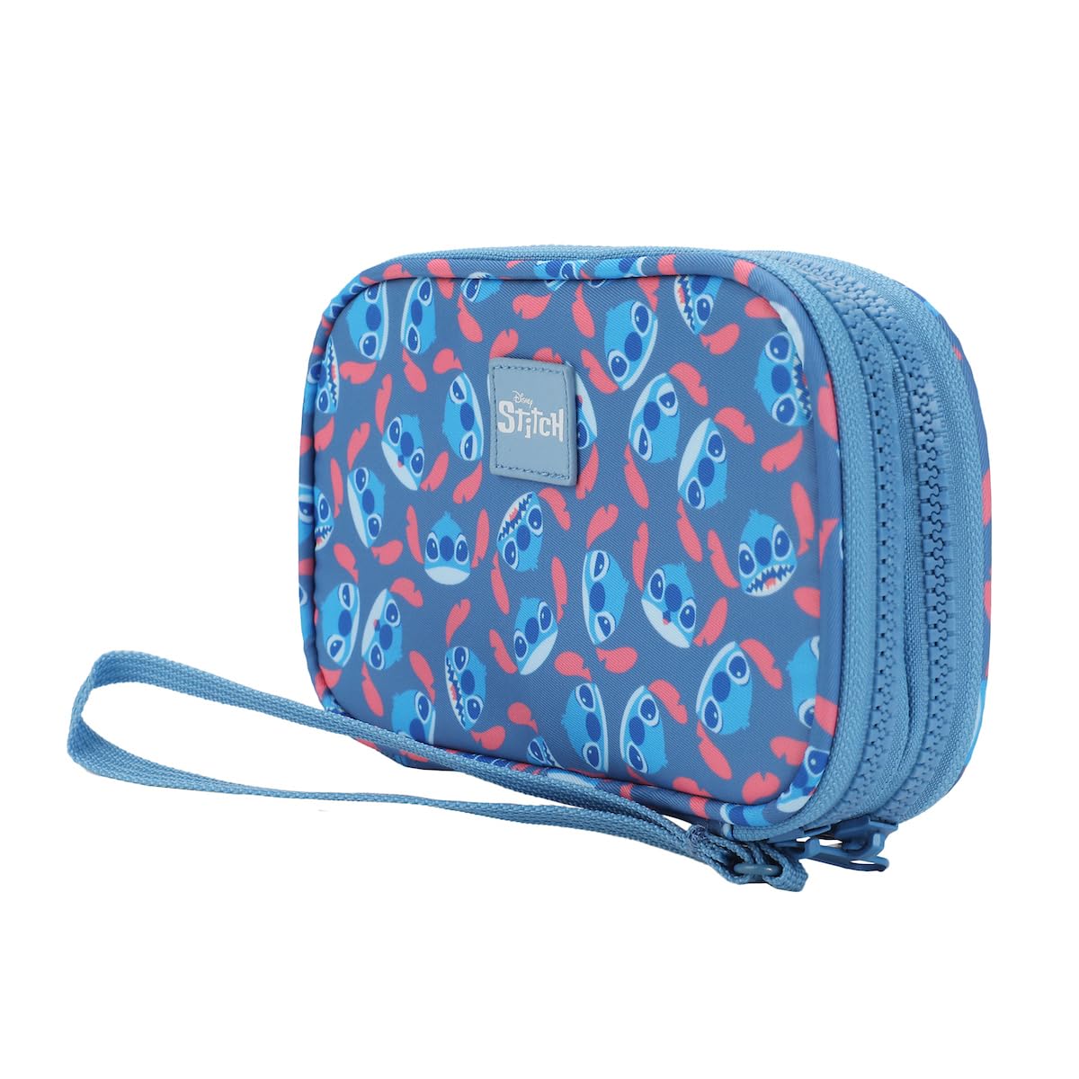 Bioworld Disney Stitch Repeat Character Heads 4" Blue Tech Cable Organizer Travel Case