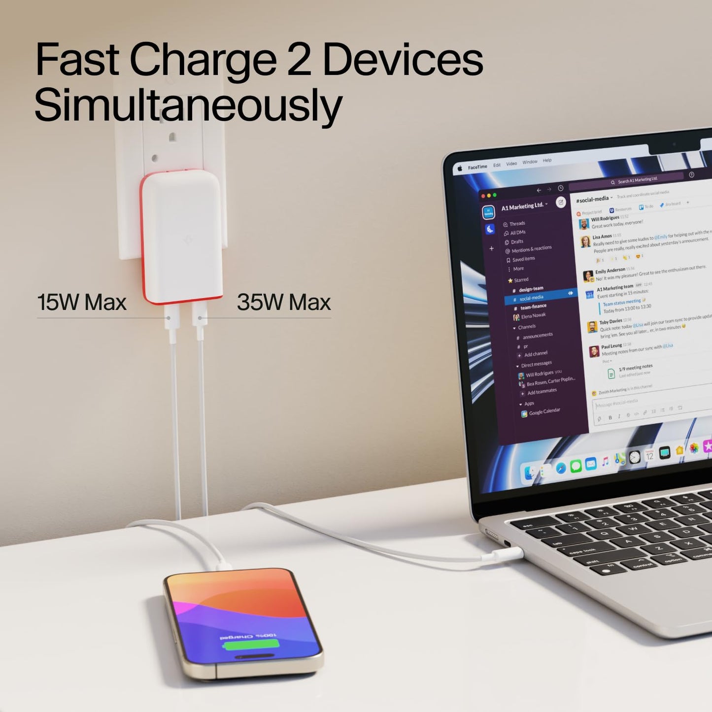 Twelve South PlugBug 50W USB-C Charger Block, 2-Port Fast Charging Block Hub for iPhone, iPad, MacBook & More, with Apple Find My Integration