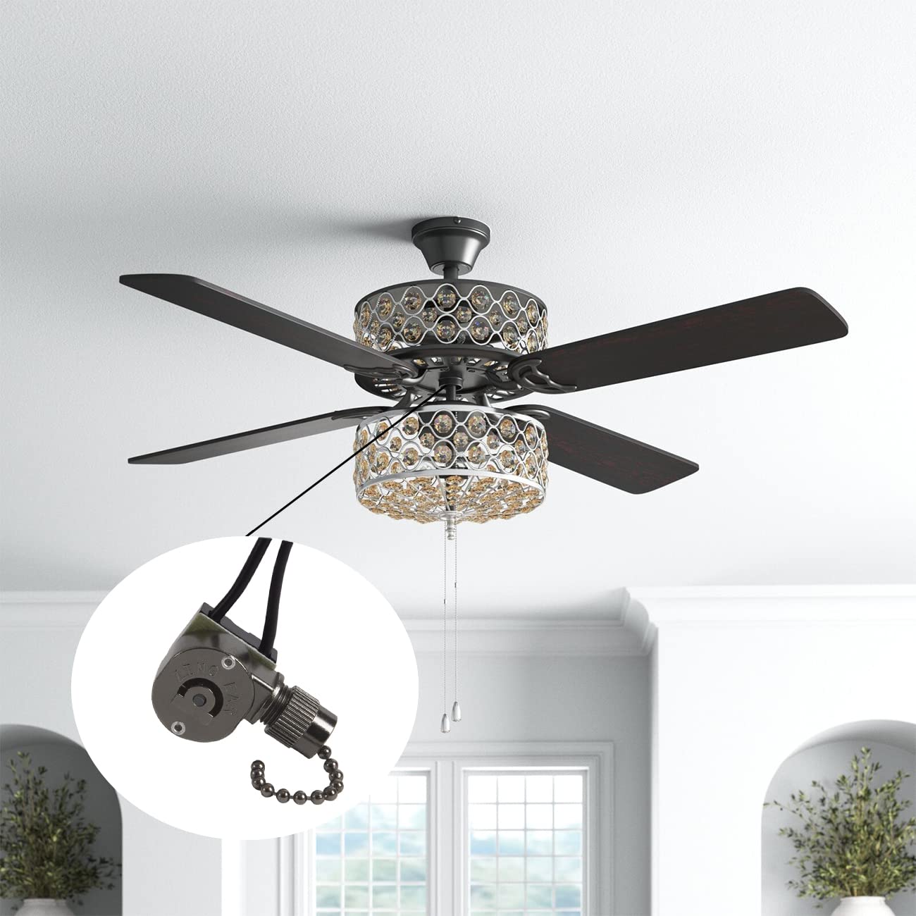 Ceiling Pull Chain Switch ZE-109M Zing Ear Metal Pull Chain Light Switch ON-Off Pull Chain Switch Ceiling Fan Lamp Light Switch (Black Bronze)