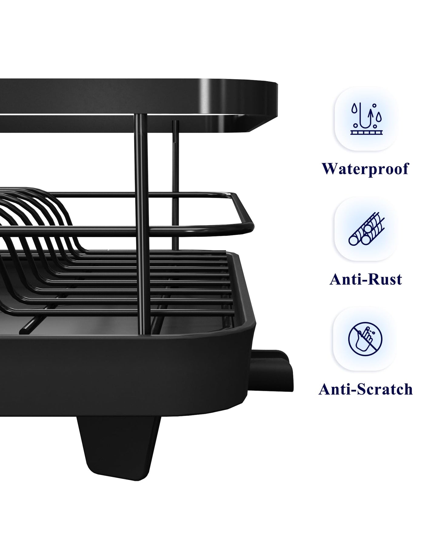 Kitsure Dish Drying Rack for Kitchen Counter, Stainless Steel with Cutlery Holder, Sink Organization & Storage, 12"x15.5", Black