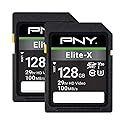 PNY 128GB Elite-X Class 10 U3 V30 SDXC Flash Memory Card - 100MB/s, 4K UHD, HD, UHS-I, Full Size SD (Pack of 2)