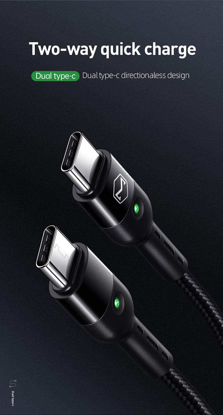 mcdodo [Type C to C] Anti Winding Cable, PD Fast Charging Retractable Data 60W Cable Nylon Braided LED Compatible with Samsung S10,S9,S8+,Google,New