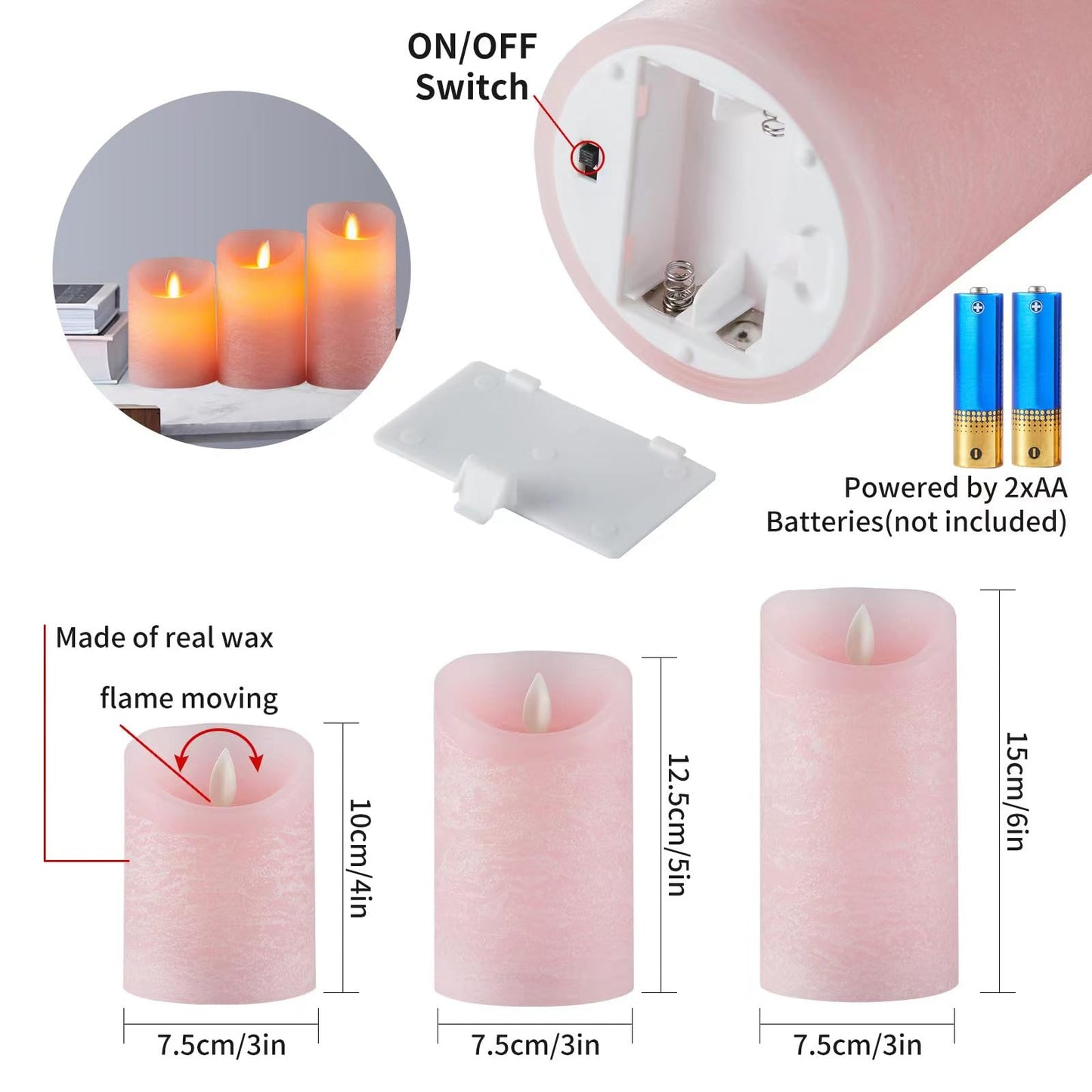 Oulex Flickering Pink Flameless Candles with Battery Operated Remote Control,Velas Artificiales para Decoracion Candels,Realistic LED Candles