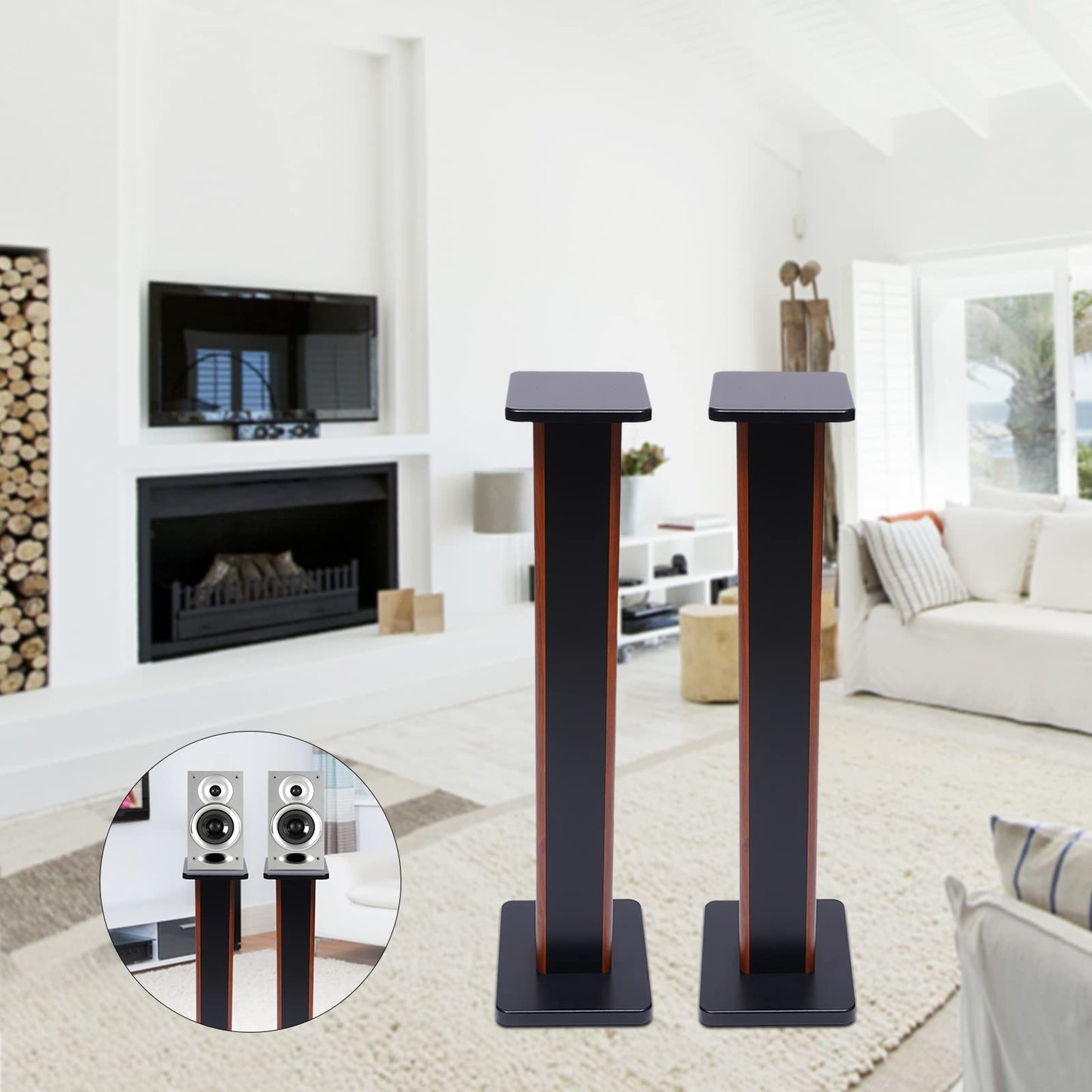 Hteedy 35.4" Speaker Stand 23.9lb Rosewood Wood Grain Column 35.4 in Height Home Theater Bookshelf -1 Pair