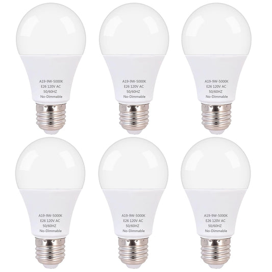 ZwwYvv LED Light Bulb,A19 60 Watt Equivalent, Energy Efficient 9W,800 Lumens, Daylight White 5000K, Non-Dimmable, Long Lifetime,Frosted,6 Count (Pack