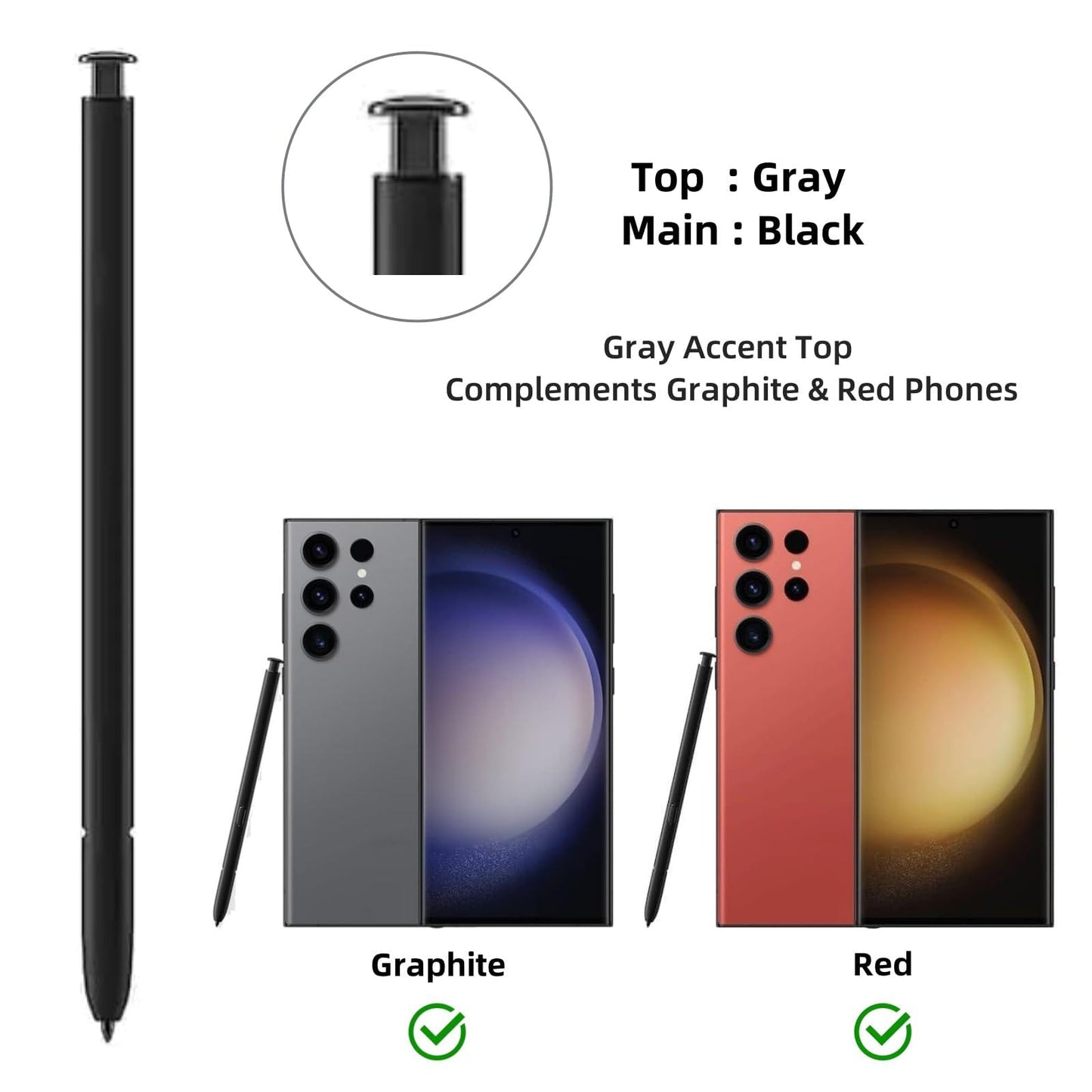 S Pen S23 Ultra (withBluetooth) Replacement for Samsung Galaxy S23 Ultra Stylus Pen (4096 Pressure Levels) + Replacement Tips/Nibs, Gray Top Matches