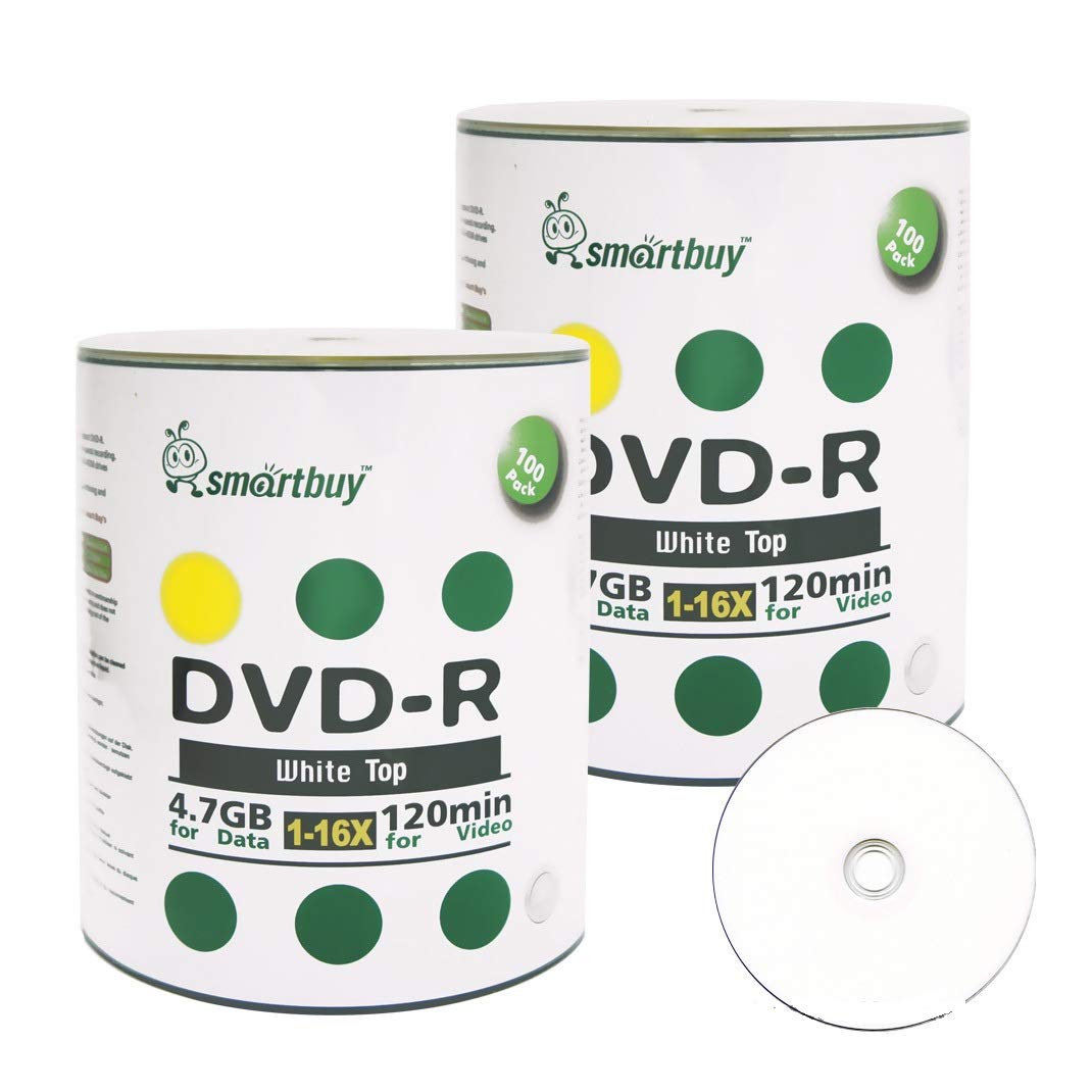 Smartbuy 200-disc 4.7gb/120min 16x DVD-R White Top Blank Recordable Disc