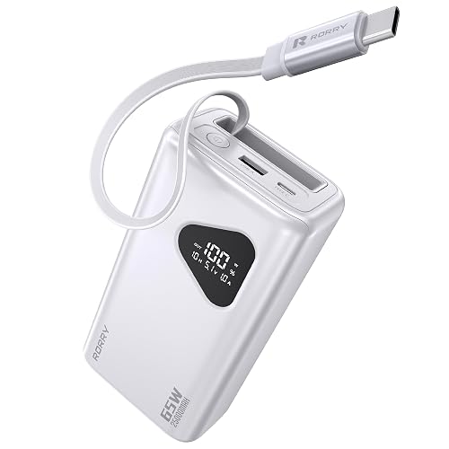 RORRY Laptop Power Bank, 25000mAh 65W Portable Laptop Charger Battery Bank PD Fast Charger Built in Retractable Cables, for iPhone 17/16/15 Series