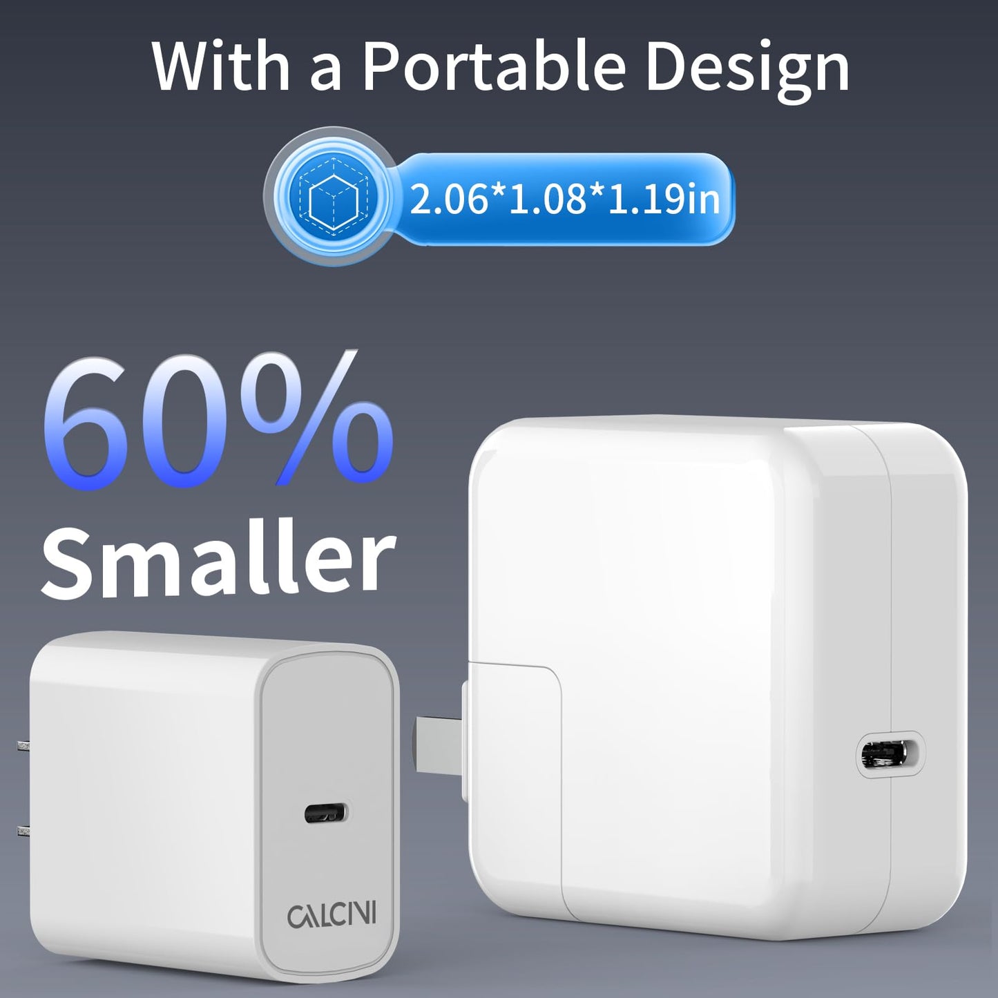 CALCINI USB C Charger Block, 65W Type C Fast Charger for MacBook Pro, Galaxy, Dell, iPhone 15, iPad Pro, and More