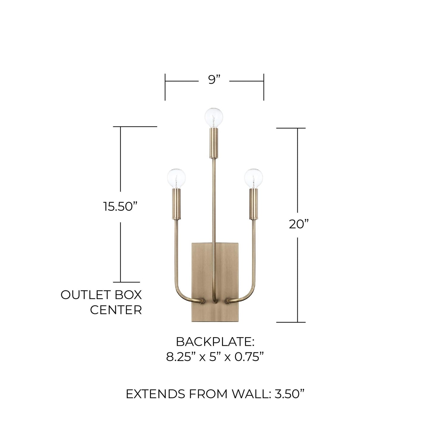 Capital Lighting 621931AD Zander Modern ADA Compliant Organic Wall Sconce, 3-Light 180 Total Watts, 20" H x 9" W, Aged Brass