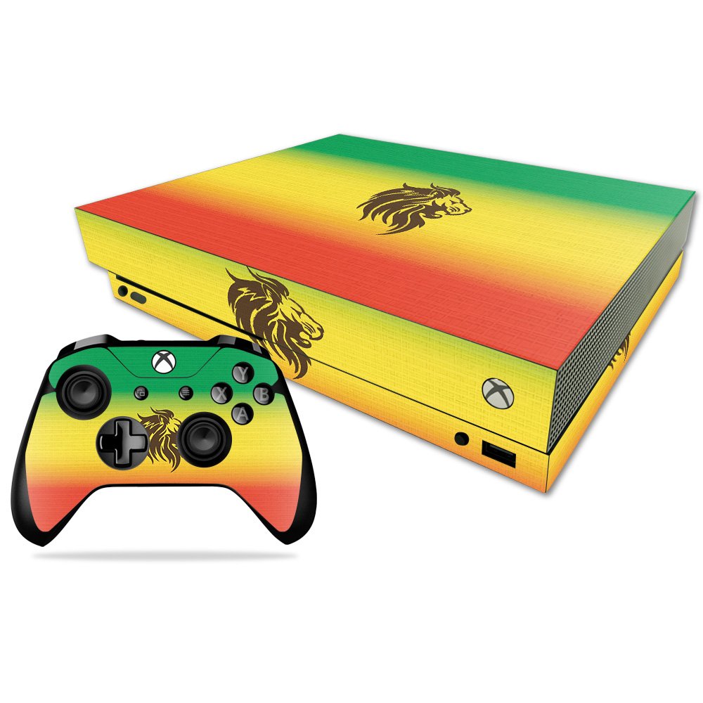 MightySkins Skin Compatible with Microsoft Xbox One X - Rasta Lion | Protective, Durable, and Unique Vinyl Decal wrap Cover | Easy to Apply, Remove