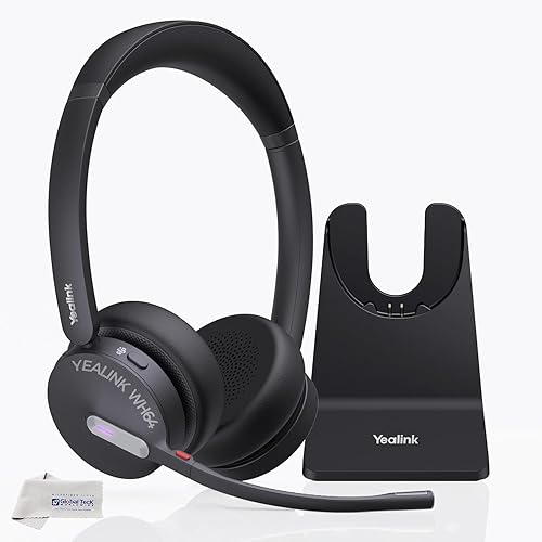 Yealink WH64 Hybrid Wireless Headphones DECT & Bluetooth Duo MS with Charging Stand, Teams Certified, For PC, Laptop & Mobile, USB-C Dongle, 150m…
