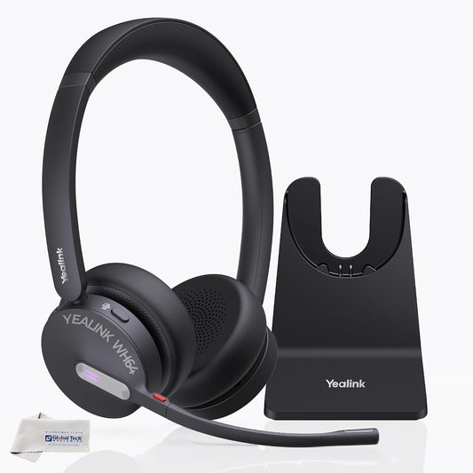 Yealink WH64 Hybrid Wireless Headphones DECT & Bluetooth Duo MS with Charging Stand, Teams Certified, For PC, Laptop & Mobile, USB-C Dongle, 150m…