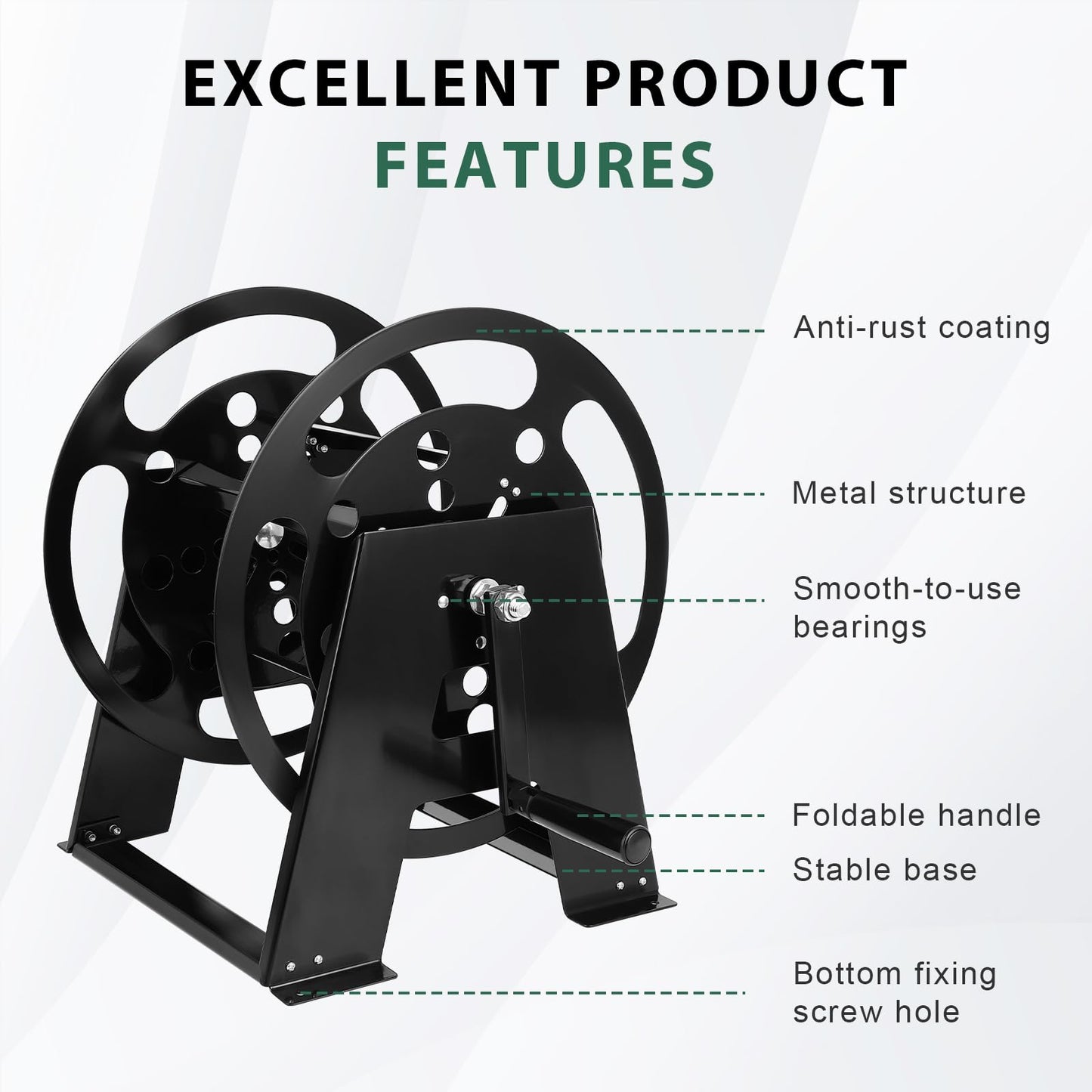 RV Extension Cord Storage Reel, Mountable Metal Reel Frame Holds Up To 200 Feet Of 15A (12/3 AWG), Power Cord Reel with Durable Bearings ? Foldable