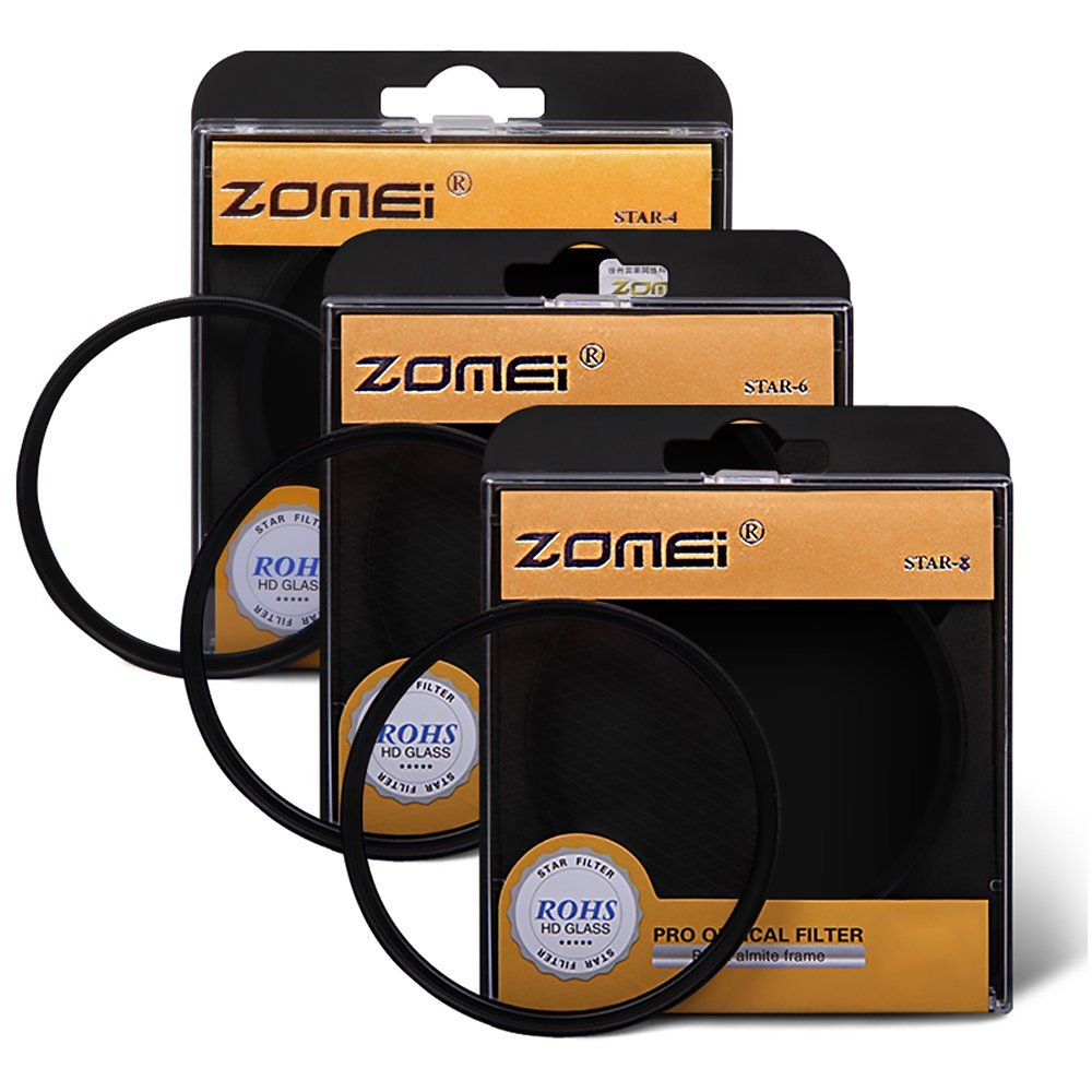 Zomei 82mm Star-Effect Cross Starburst Twinkle Lens + 4 Points Star Filter + 6 Points Star Filter + 8 Points Star Filter Set for Canon Nikon