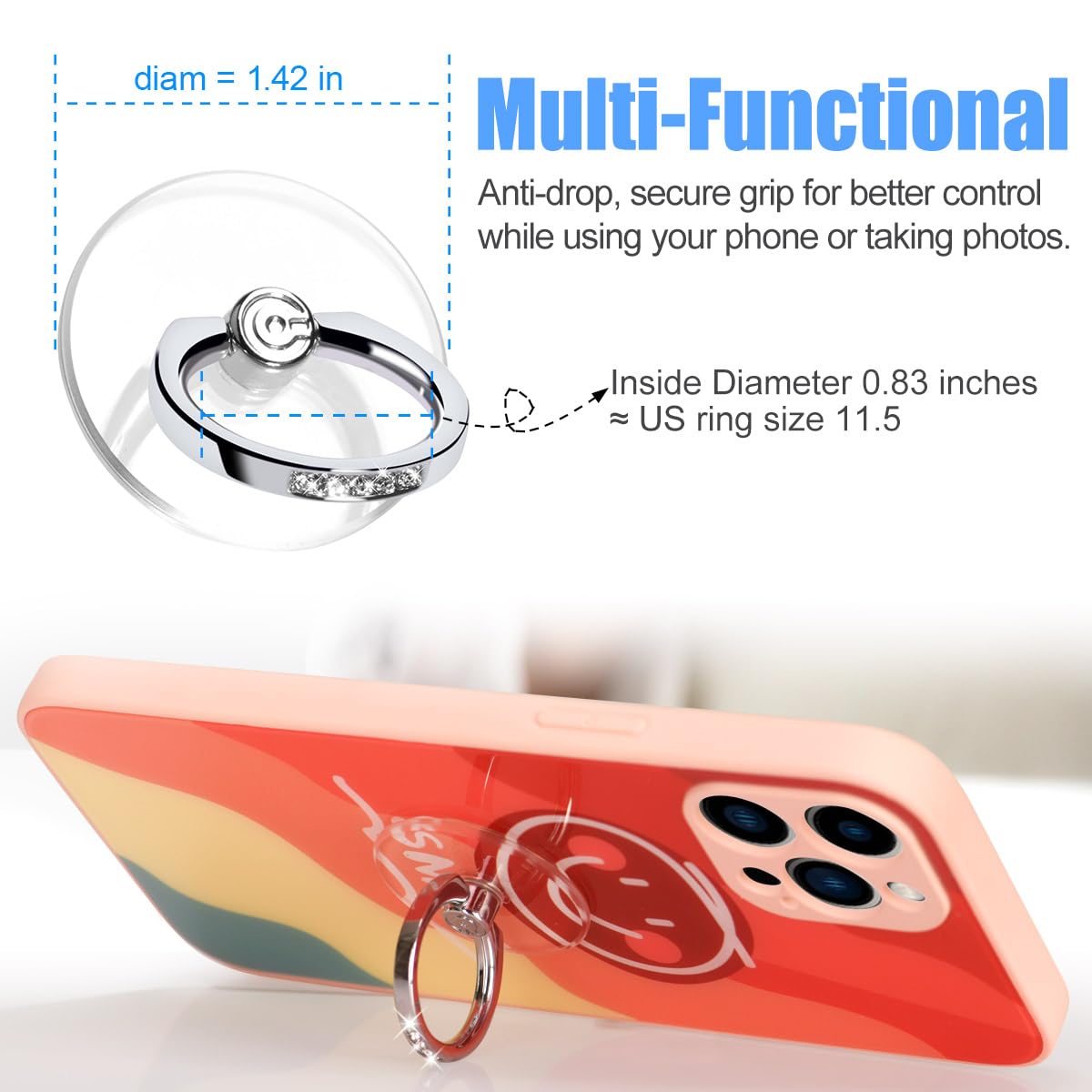 Transparent Phone Ring Holder Grip - EI Sonador Clear Cell Phone Ring Stand Holder Finger Grip Kickstand 360° Rotation, Compatible with Most