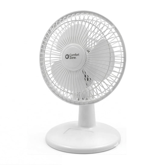 Comfort Zone CZ6D 6" Quiet Portable Indoor 2-Speed Desk Fan with Clip and Fully Adjustable Tilt in White