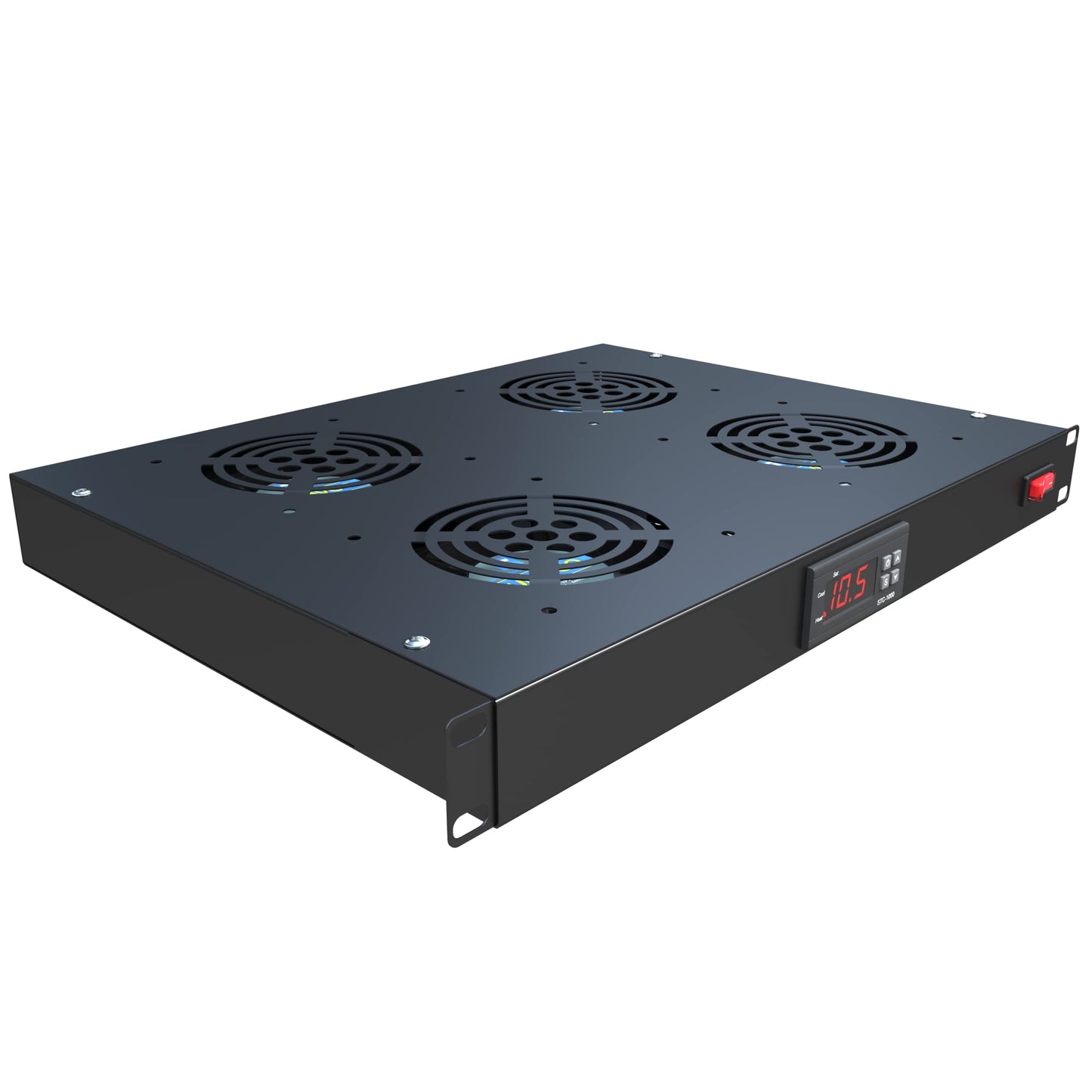 Rack Mount Fan - 4 Fans - 1U 19" Rackmount with Adjustable Temperature Control and Digital Display - Tupavco TP1701