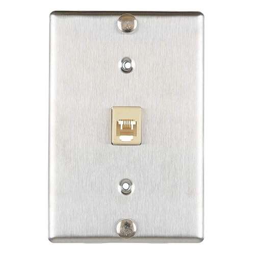 Leviton Telephone Wall Phone Wallplate Surface Mount Jack, 1 Modular 6P4C Jack, Screw-Down Connection, Stainless Steel, C0256-SS
