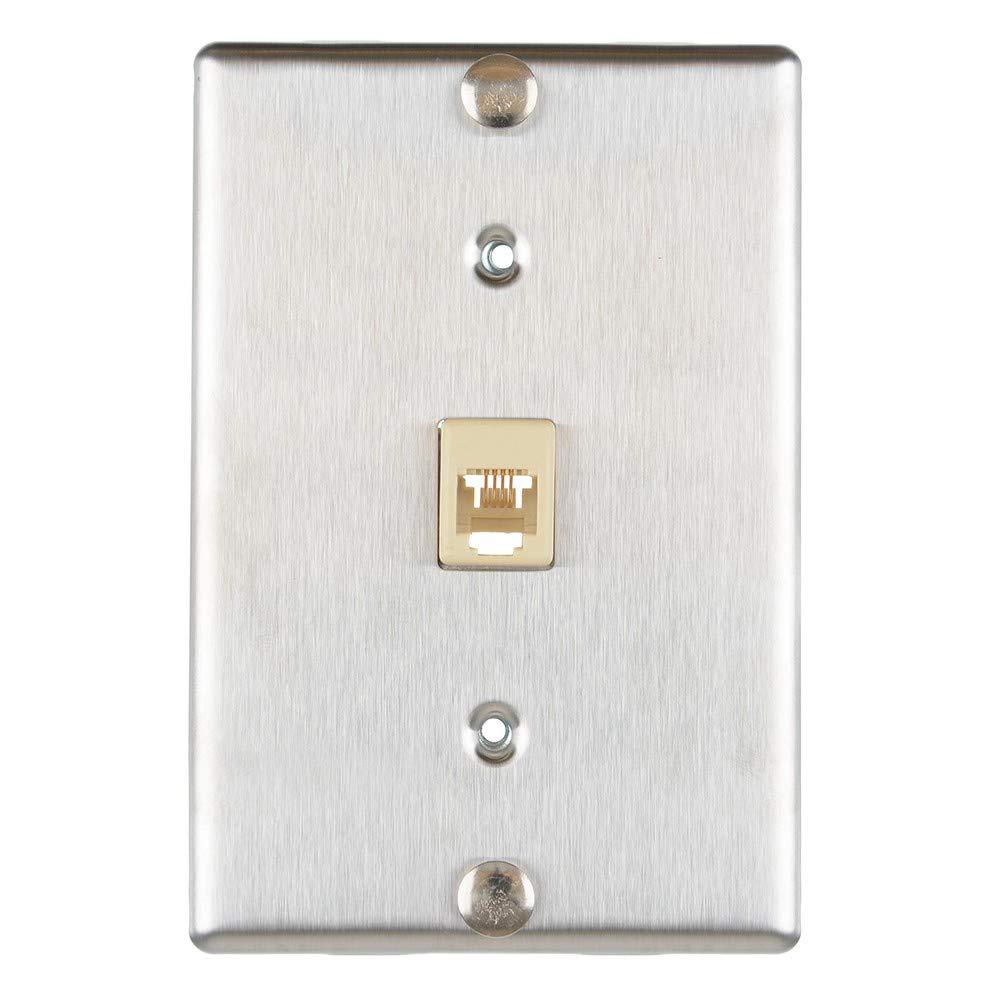 Leviton Telephone Wall Phone Wallplate Surface Mount Jack, 1 Modular 6P4C Jack, Screw-Down Connection, Stainless Steel, C0256-SS