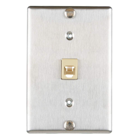 Leviton Telephone Wall Phone Wallplate Surface Mount Jack, 1 Modular 6P4C Jack, Screw-Down Connection, Stainless Steel, C0256-SS