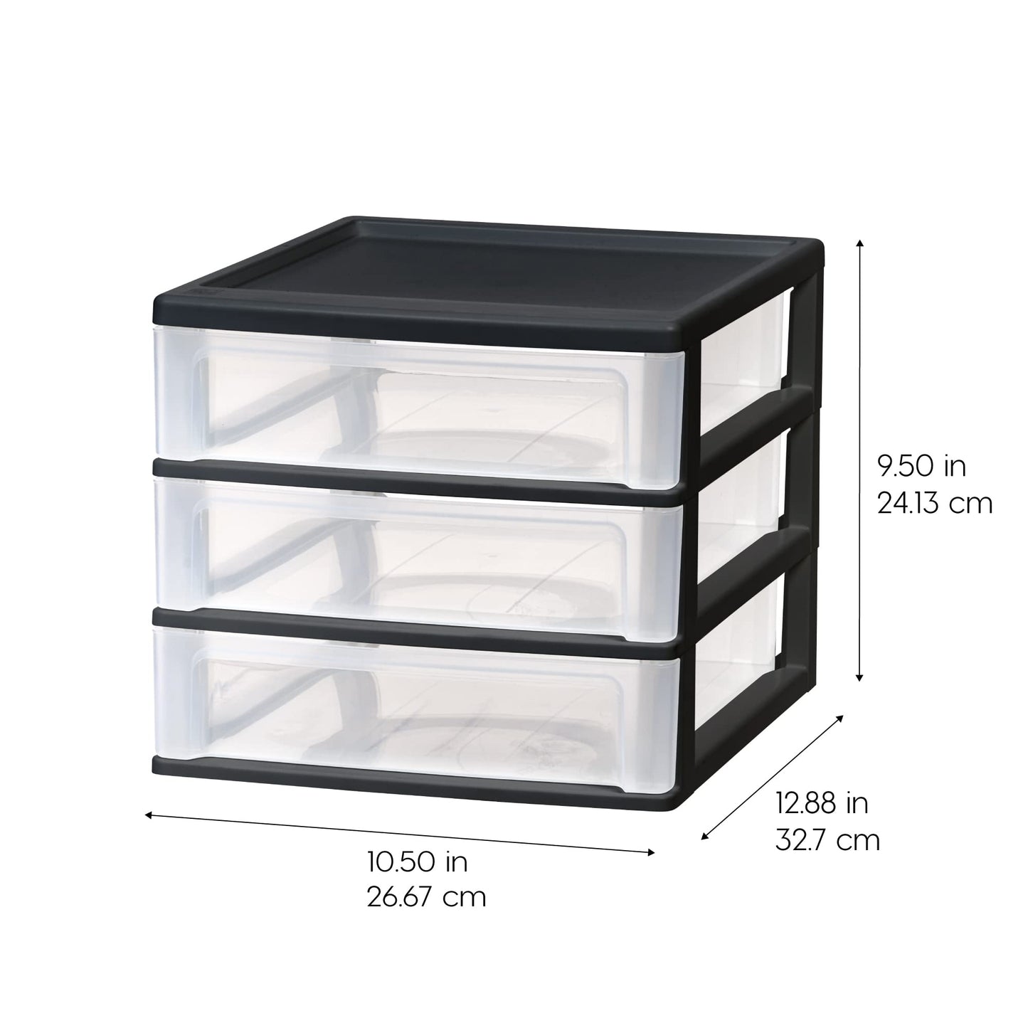 IRIS USA 2-Pack, 3-Drawer Medium Plastic Stacking Desktop Organizer, Black