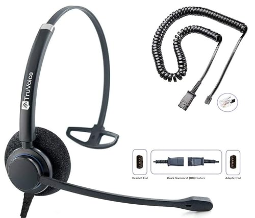 TruVoice HD-100 Professional Headset with Noise Canceling Microphone & HD Sound - Compatible with Yealink, Grandstream, Sangoma, Ooma and Snom Desk