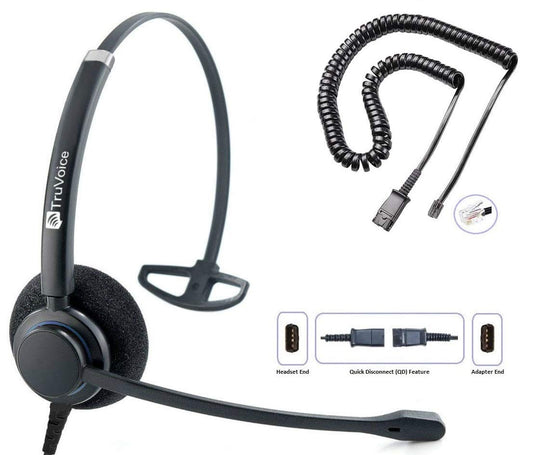 TruVoice HD-100 Professional Headset with Noise Canceling Microphone & HD Sound - Compatible with Yealink, Grandstream, Sangoma, Ooma and Snom Desk