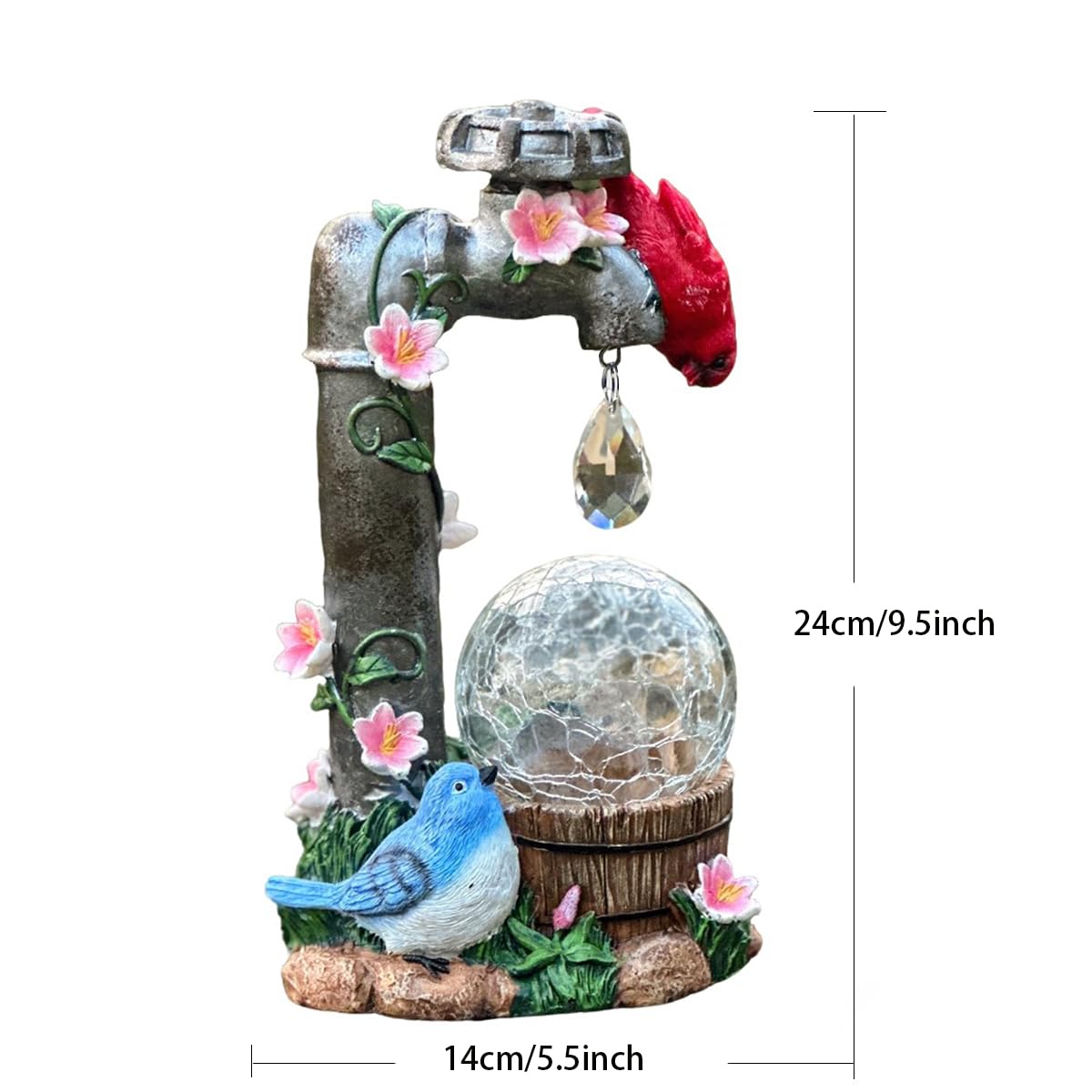 ZYLiWoo Solar Cardinal Garden Statue Decoration, Water Faucet and Solar Light Glass Ball, Outdoor Resin Garden Statue, Cardinal Gift, Women's Mother's