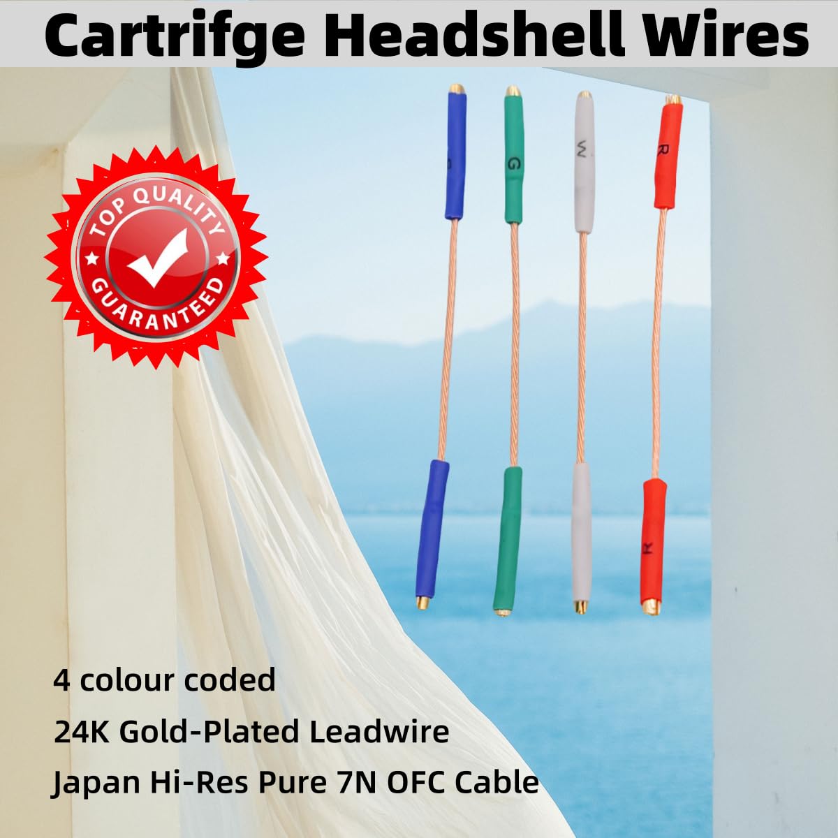 Turntable Headshell Lead Wires - 24K Gold Plated Clips, 7N OFC Copper Phono Cartridge Wires for Audiophile Vinyl Players