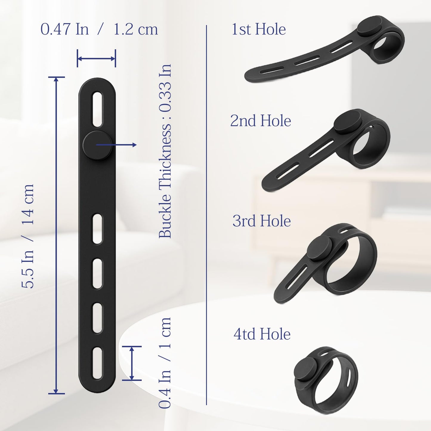 12-Pack Reusable Silicone Cable Ties - Adjustable Lock Buckle Cord Organizer Wraps for Travel, Home, and Office Wire Management