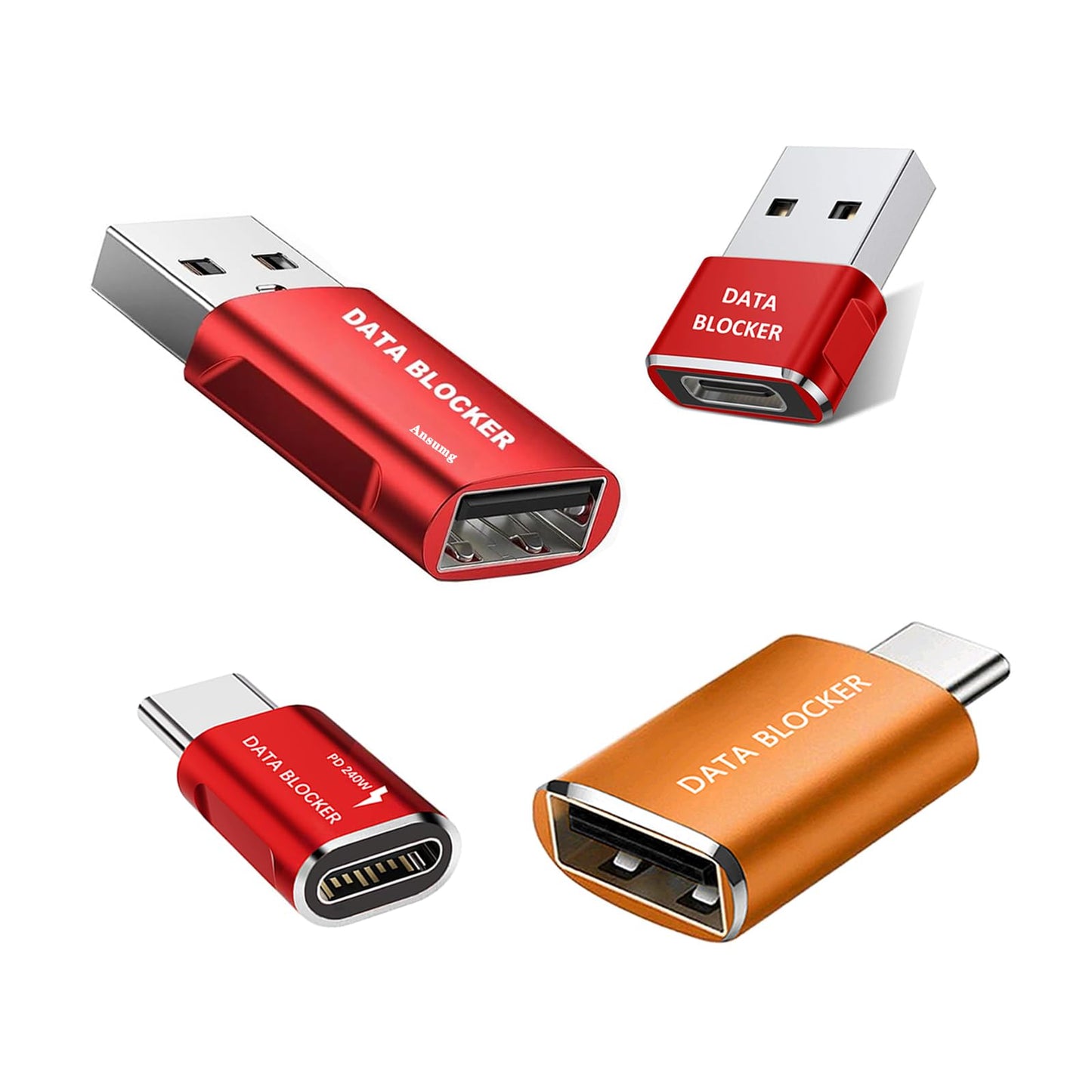 USB Data Blocker Adapter & USB C Data Blocker, A to A & A to C & C to C & C to A Only for Charge, Protect Against Juice Jacking,for iPhone 15 16