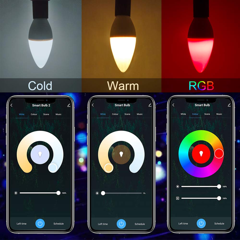 DOGAIN Smart Light Bulbs E12 Base LED Light Bulb Color Changing WiFi-Bluetooth Lights Compatible with Alexa Google Home Tunable White Candelabra Bulbs