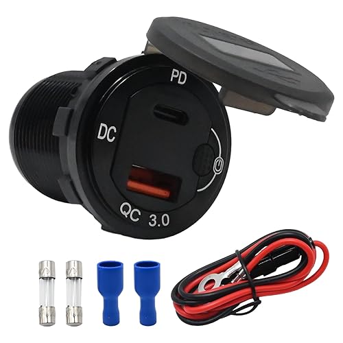 UOIENRT 83W USB C Car Charger, 18W QC3.0 and 65W USB C Port,12V Socket with Button Switch Smart Voltmeter for Car Golf Cart Marine