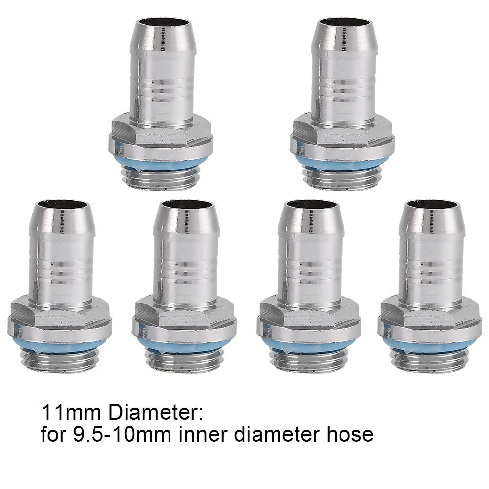 6 PCS PC Water Cooling TwoTouch Fitting G1/4 Thread Barb Connector for Tube 11mm