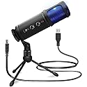 JOVIAL USB PC Recording Condenser Microphone - Blue LED, Adjustable Gain, Headphone Jack, Mute Control, Tripod Stand - Portable Pro Audio Condenser