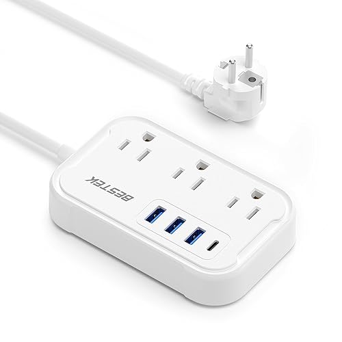 European Travel Plug Adapter - US to Europe Plug Adapter with 3 AC Outlets and 4 USB(1 PD20W) Type E/F - International Travel Adapter for USA…