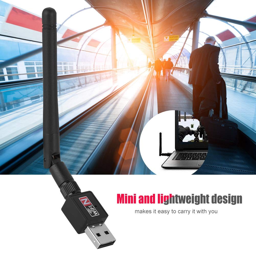 ASHATA USB 2.0 WiFi Adapter, 300Mbps Wireless Network Dongle with High Gain Antenna, 2.4GHz 802.11b/g/n, for PC/Desktop/Laptop/Tablet