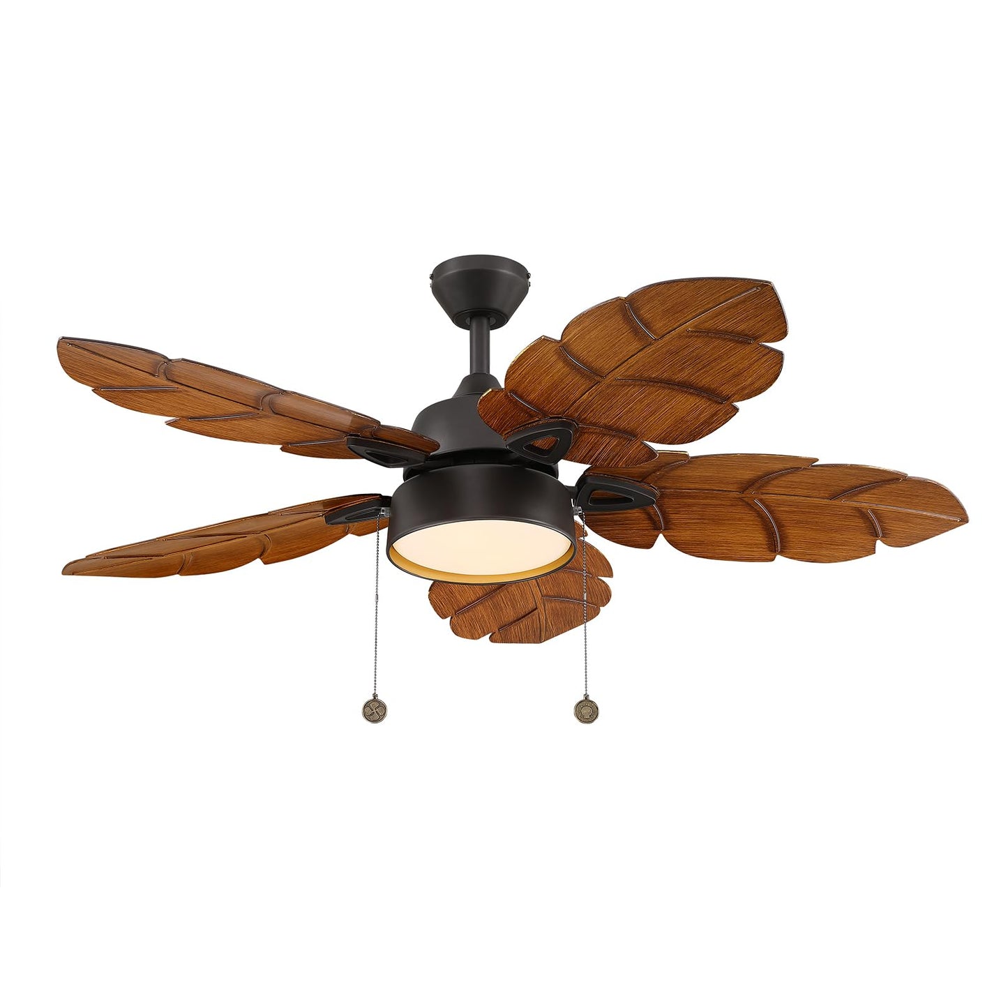 senroyal 52 Inch Tropical Ceiling Fan with Light, Pull Chain, Palm Leaf Indoor Outdoor Ceiling Fan with Light for Patio, Living Room, Reversible Fan
