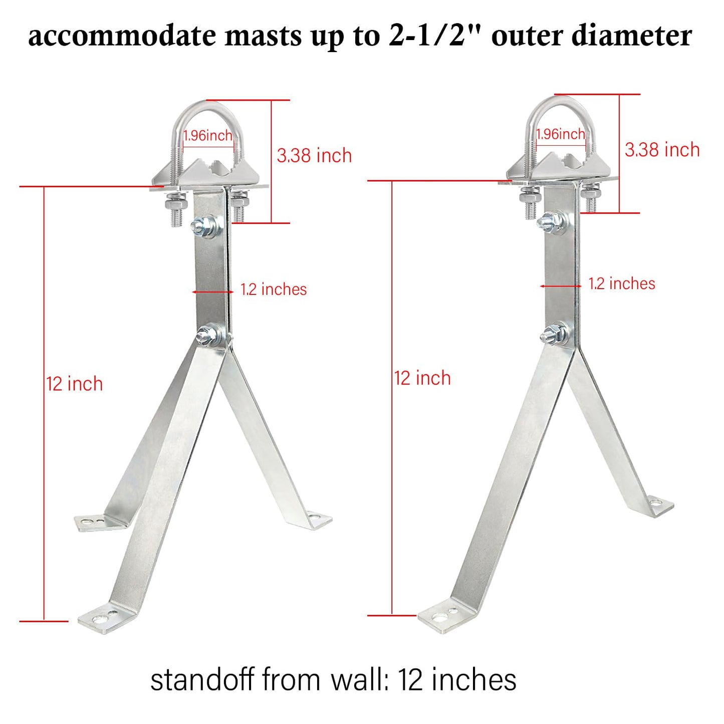 XRDS-RF Antenna Wall Mount 12 Inch Heavy-Duty Stand Off Wall Mast Mount Windproof Antenna Mounting Bracket (2-Leg + 3-Leg)