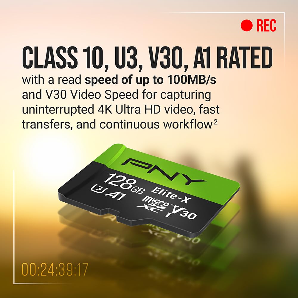 PNY 128GB Elite-X Class 10 U3 V30 A1 microSDXC Flash Memory Card