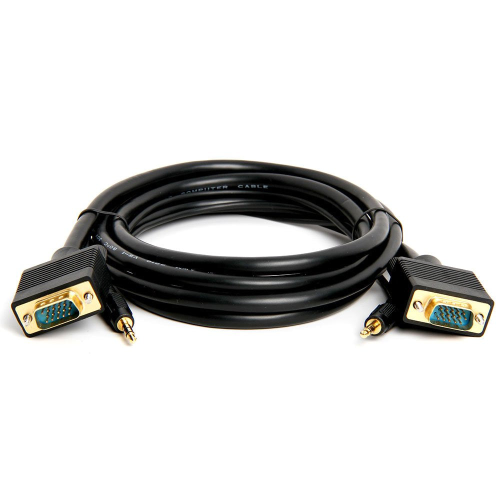 Cmple - VGA SVGA Monitor Cable, Gold Plated Connectors, Support Full HD Displays HDTVs (Male-to-Male) with 3.5mm Stereo Audio - 6 Feet