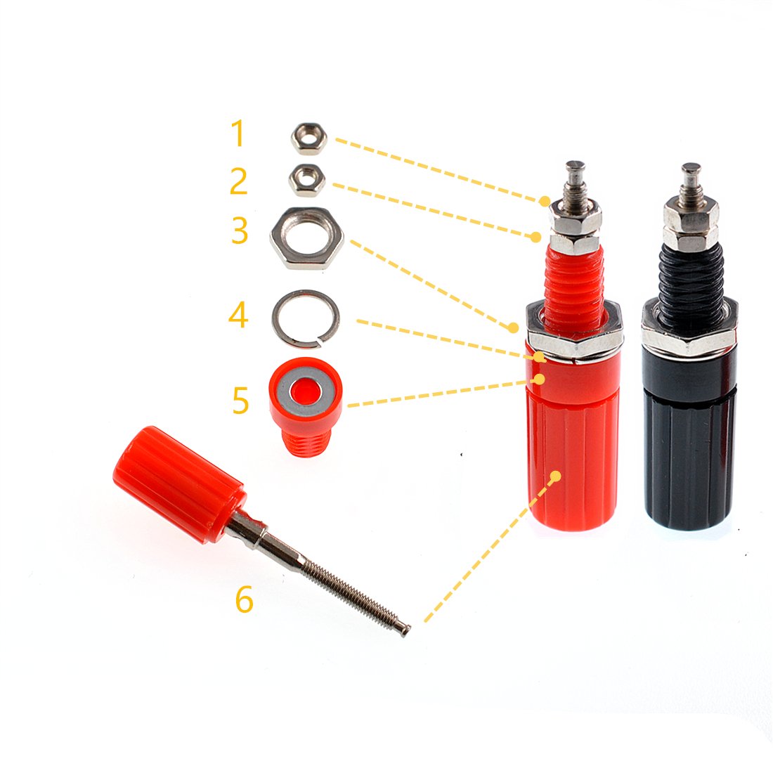 Oiyagai 20 Pack Binding Post Banana Plug Connectors, 4mm Panel Mount Jack Socket (10 Red + 10 Black), Speaker Amplifier Terminal for Audio, DIY