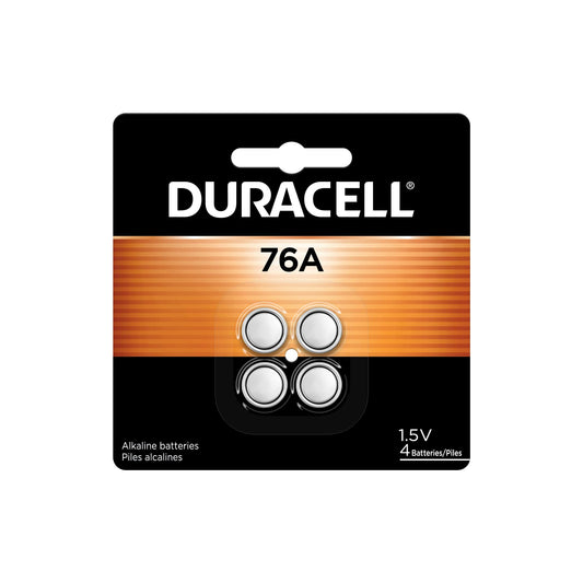 Duracell 76A 1.5V Batteries, 4 Count (Pack of 1), 76A 1.5 Volt Battery, Equivalent to LR44, A76, & AG13, Long-lasting for Watches, Alarms…