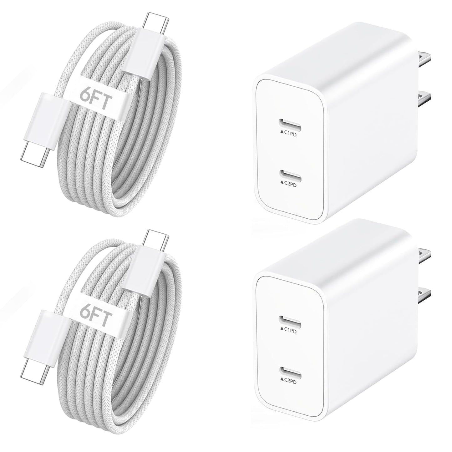 iPhone 17e Charger Fast Charging,2-Pack 6FT 2in1 Dual USB C PD Charger Block Type C to C Woven Charger Cable for iPhone 17 Pro Max/17 Pro/Air/16 Pro