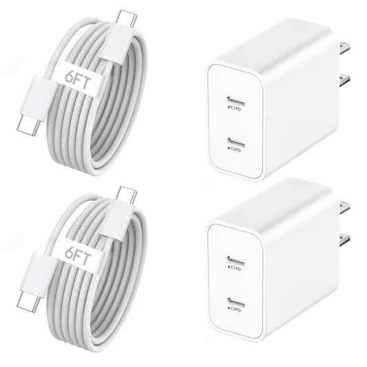 iPhone 17e Charger Fast Charging,2-Pack 6FT 2in1 Dual USB C PD Charger Block Type C to C Woven Charger Cable for iPhone 17 Pro Max/17 Pro/Air/16 Pro