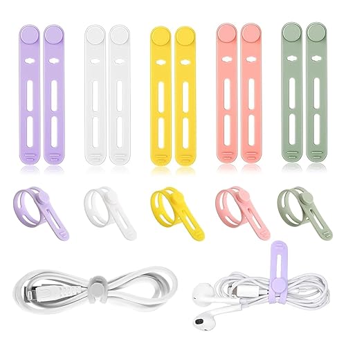 12Pcs Upgrade Silicone Cable Straps Cord Organizer, Reusable Cable Ties for Charging Cords Earphone Computer Wire Desk Cable Management Travel