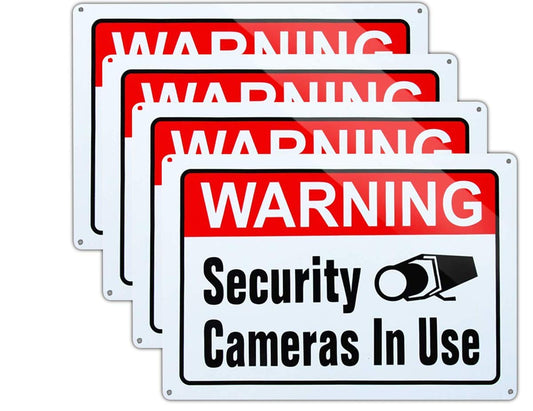 Video Surveillance in Use Sign, Warning Security Cameras in use Sign, Large 10x14 Inch Aluminum UV Ink Printed for House and Business (4-Pack)