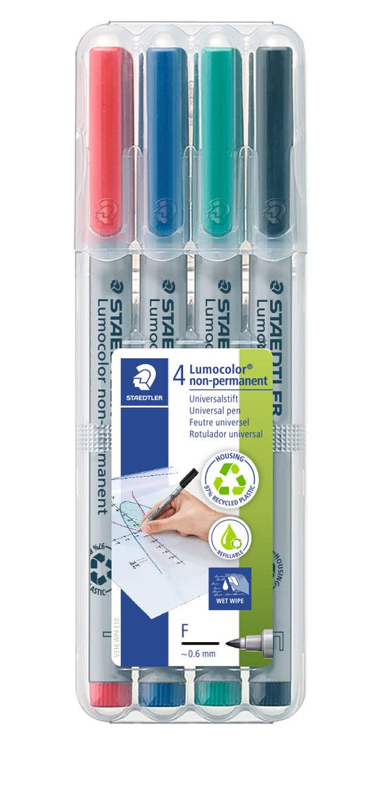 Staedtler Lumocolor Non-Permanent Fine Point Markers, 0.6mm F, Assorted, 4 Count (STD316WP4A6)