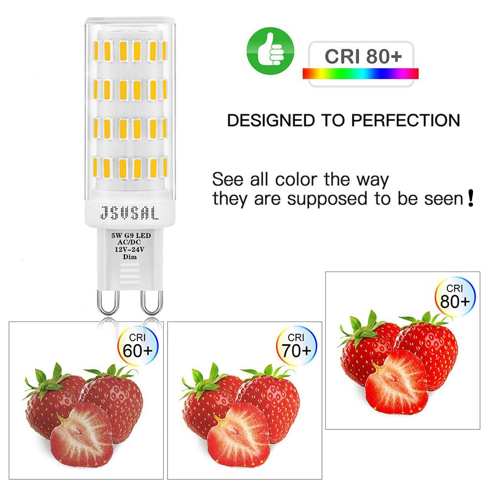 JSVSAL G9 LED Bulb Dimmable Low Voltage 12V-24V,Daylight White 5000K,4-Pack